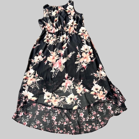 Michel Studio Collection Floral Print High Low Hem Flowy Sleeveless Dress - Picture 12 of 14